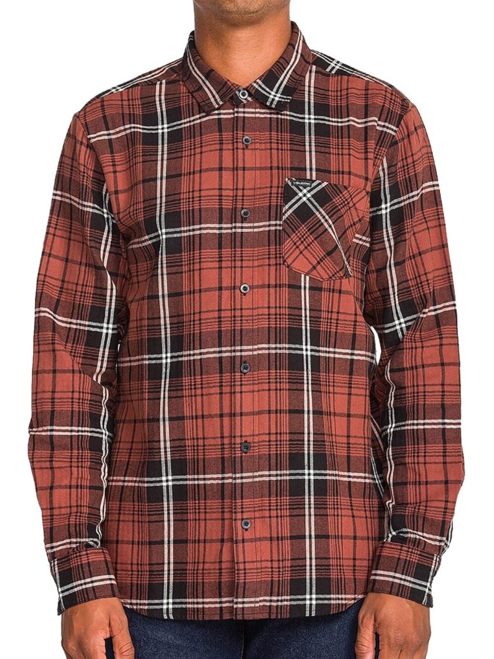 New! Volcom Loreto Flannel Shirt Long Sleeve Cinnamon Plaid Men's XXL